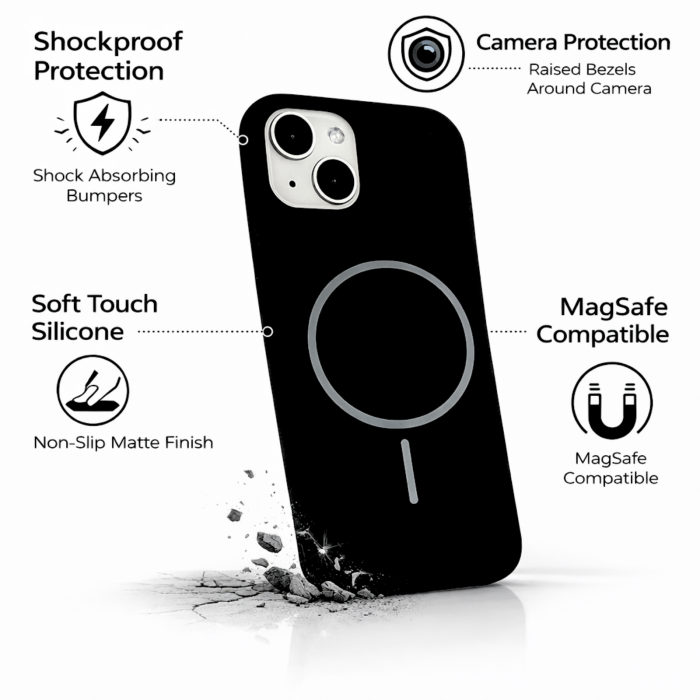 Husa iPhone 13 din Silicon cu Microfibra la Interior si MagSafe, Black [2]