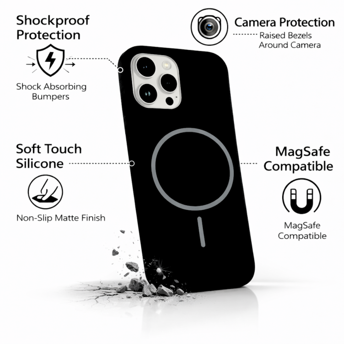 Husa iPhone 13 Pro Max din Silicon cu Microfibra la Interior si MagSafe, Black [2]