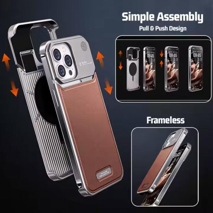 Husa pentru iPhone 17 Pro Max/ 18 Pro Max, Dur Aluminiu si Piele cu MagSafe, Orange Cosmic [7]