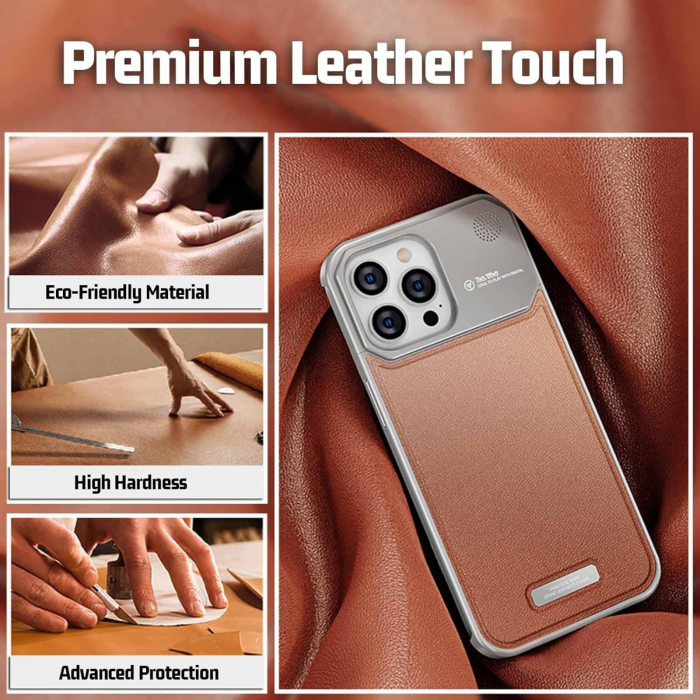 Husa pentru iPhone 17 Pro Max/ 18 Pro Max, Dur Aluminiu si Piele cu MagSafe, Orange Cosmic [10]