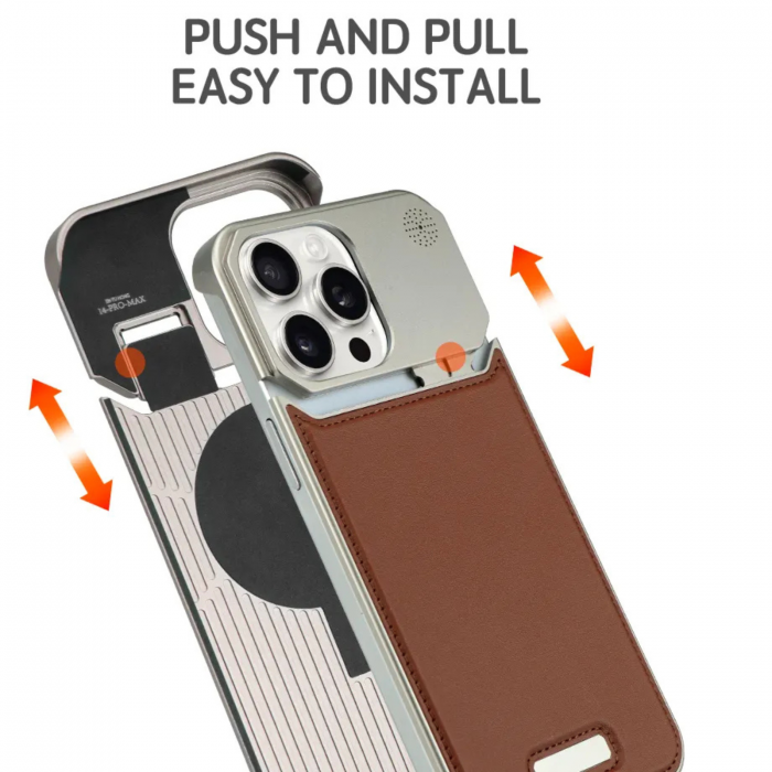 Husa pentru iPhone 17 Pro/ 18 Pro, Dur Aluminiu si Piele cu MagSafe, Orange Cosmic [9]