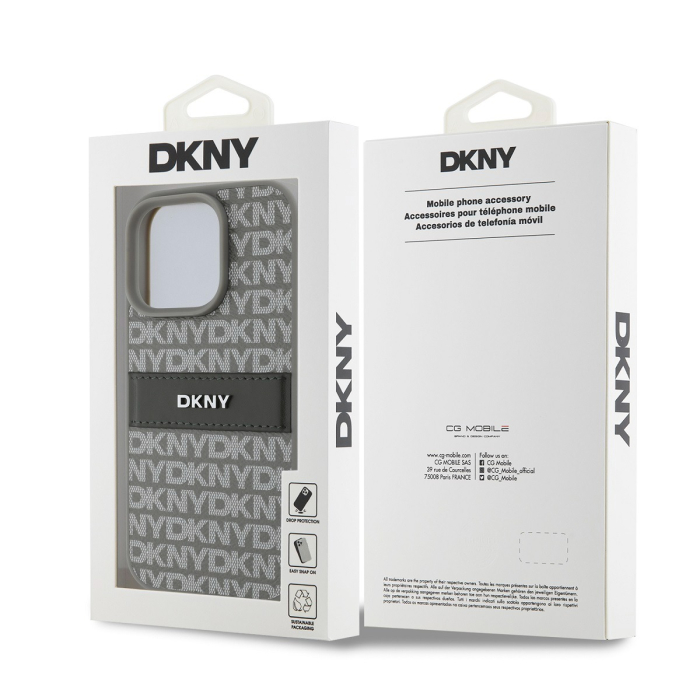 Husa iPhone 14 Pro, DKNY PU Leather Repeat Pattern Tonal Stripe, Beige [5]