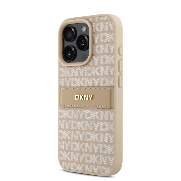 Husa iPhone 14 Pro, DKNY PU Leather Repeat Pattern Tonal Stripe, Pink Nude [2]