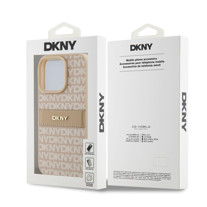 Husa iPhone 14 Pro, DKNY PU Leather Repeat Pattern Tonal Stripe, Pink Nude [5]