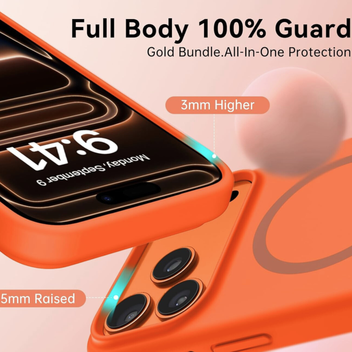 Husa iPhone 15 Pro Max din Silicon cu Microfibra la Interior si MagSafe, Orange [3]