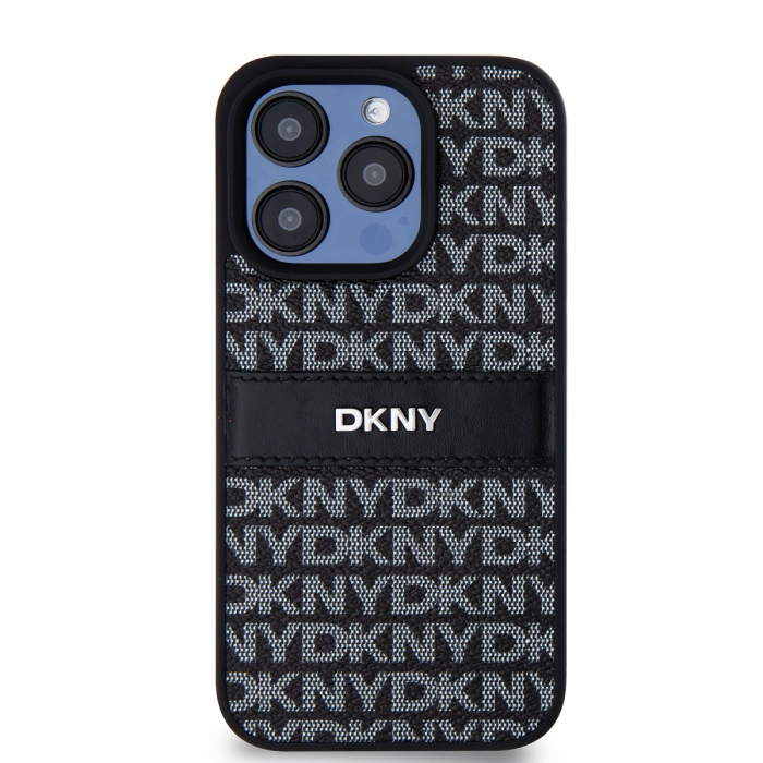 Husa iPhone 14 Pro Max, DKNY PU Leather Repeat Pattern Tonal Stripe, Black [2]