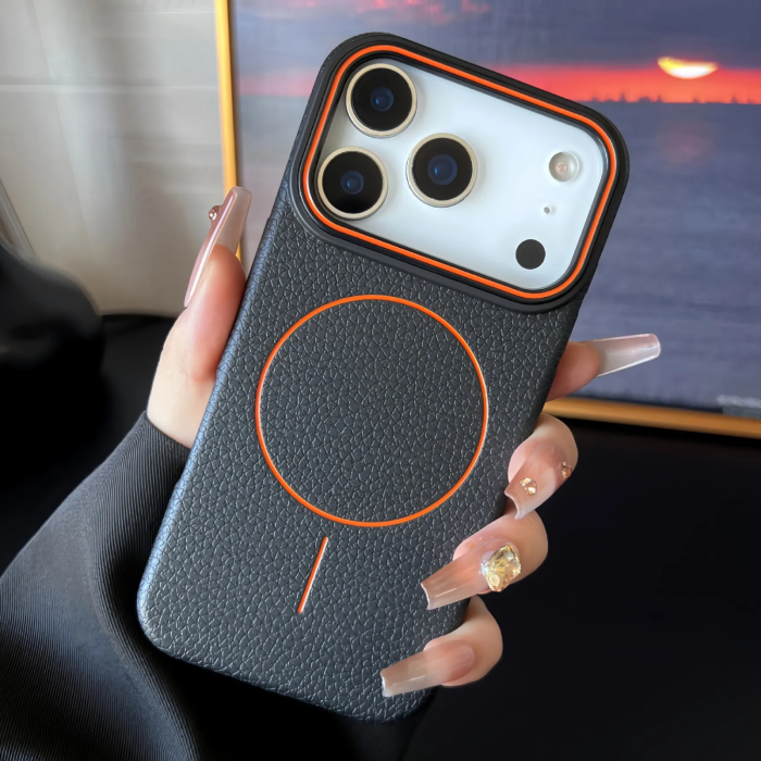 Husa iPhone 17 Air, Silicon Texturat cu Protectie Interioara din Piele si MagSafe, Black [3]