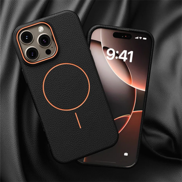 Husa iPhone 17, Silicon Texturat cu Protectie Interioara din Piele si MagSafe, Black [7]