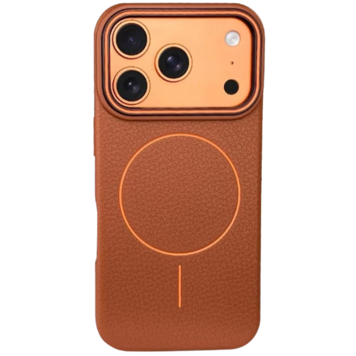 Husa iPhone 16 Pro Max, Silicon Texturat cu Protectie Interioara din Piele si MagSafe, Orange-Brown [4]