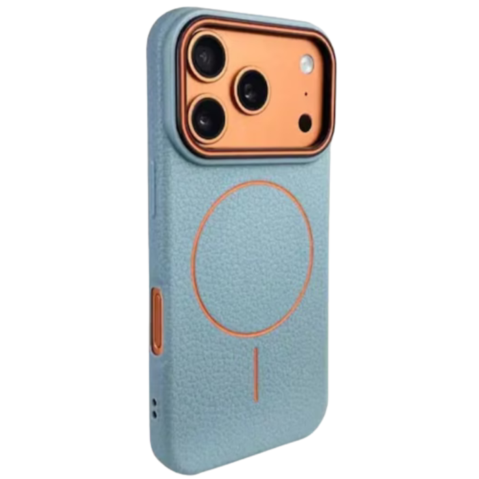Husa iPhone 16 Pro Max, Silicon Texturat cu Protectie Interioara din Piele si MagSafe, Sky Blue [3]