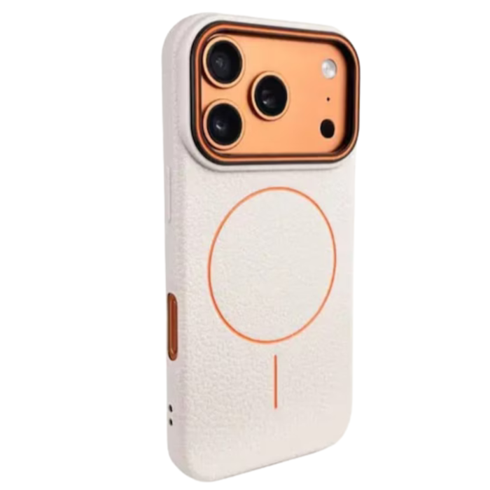 Husa iPhone 15 Pro Max, Silicon Texturat cu Protectie Interioara din Piele si MagSafe, White [2]