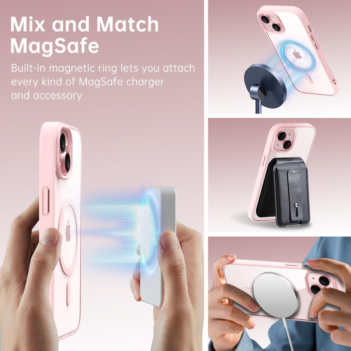 Husa iPhone 15, Crystal Clear MagSafe, Pink [4]