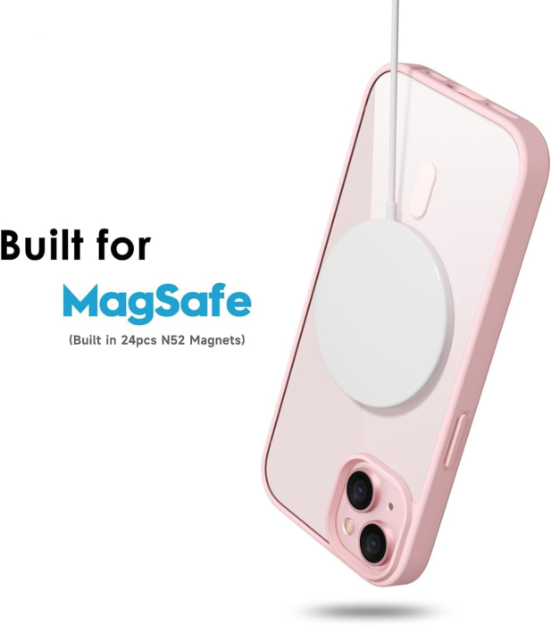 Husa iPhone 15, Crystal Clear MagSafe, Pink [5]