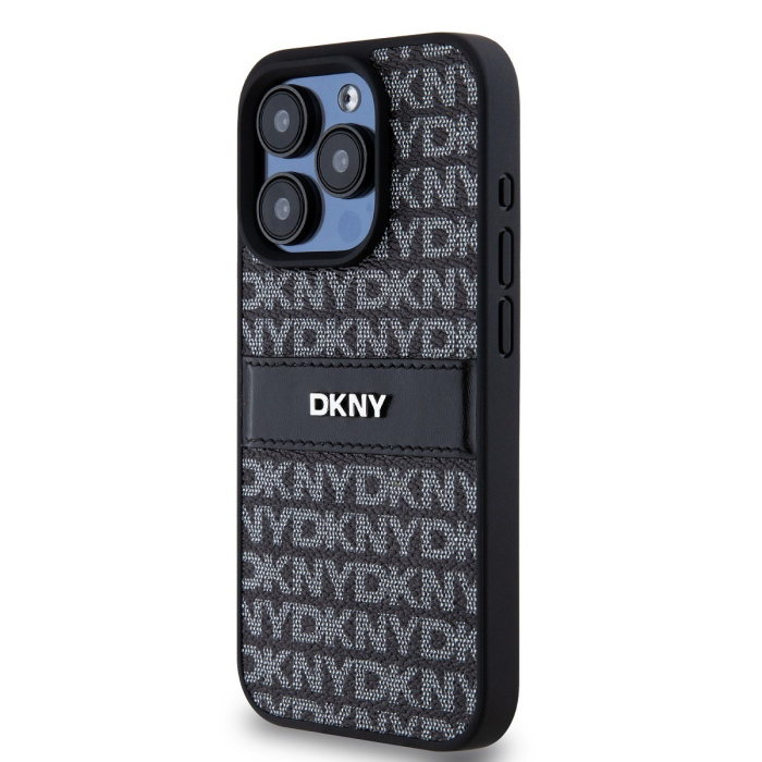 Husa iPhone 15 Pro, DKNY PU Leather Repeat Pattern Tonal Stripe, Black [3]