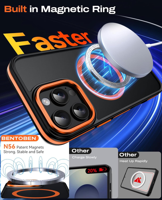 Husa iPhone 16 Pro, Anti-Slip Shockproof, Military-Grade Protection, MagSafe, Cosmic Orange - Black [5]