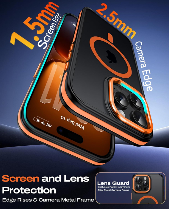 Husa iPhone 15 Pro Max, Anti-Slip Shockproof, Military-Grade Protection, MagSafe, Cosmic Orange - Black [7]