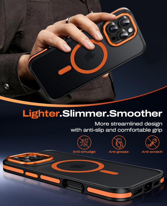 Husa iPhone 15 Pro Max, Anti-Slip Shockproof, Military-Grade Protection, MagSafe, Cosmic Orange - Black [6]