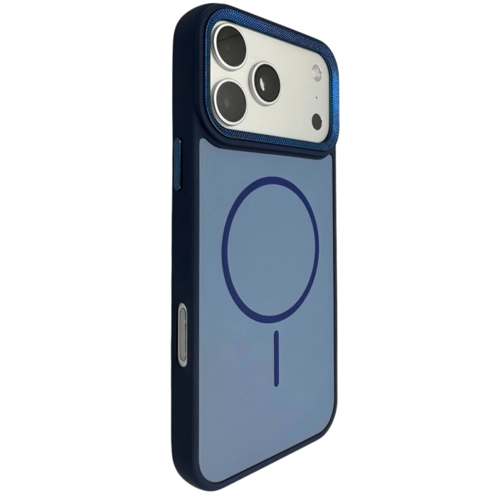Husa iPhone 17 Pro, Anti-Slip Silicone Frame, Hard Back MagSafe, Dur Aluminium frame Camera Protection, Blue [3]
