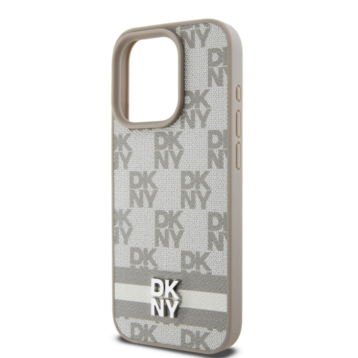Husa iPhone 15 Pro Max, DKNY PU Leather Checkered Pattern and Stripe, Beige [4]