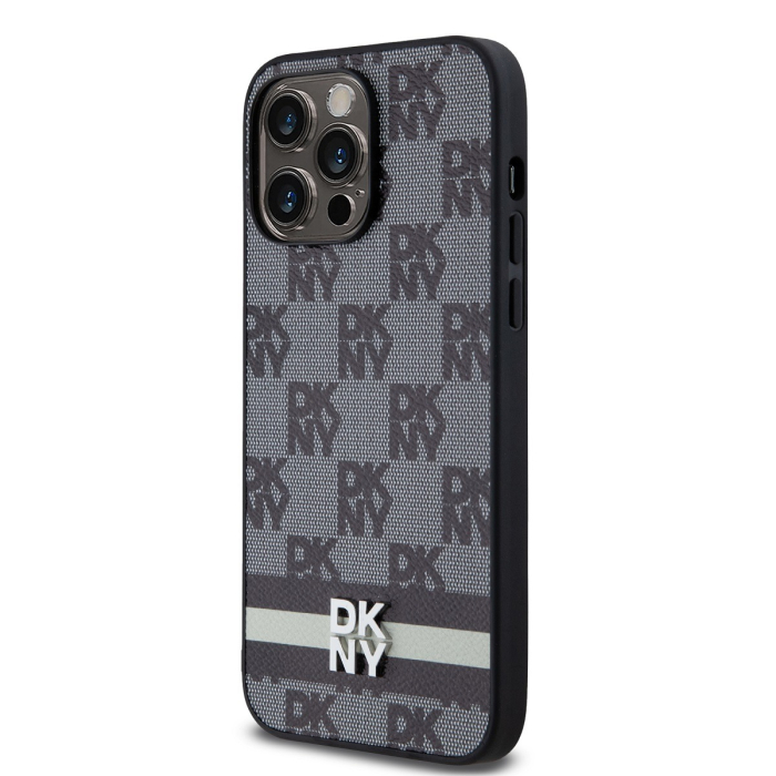 Husa iPhone 15 Pro Max, DKNY PU Leather Checkered Pattern and Stripe, Black [2]