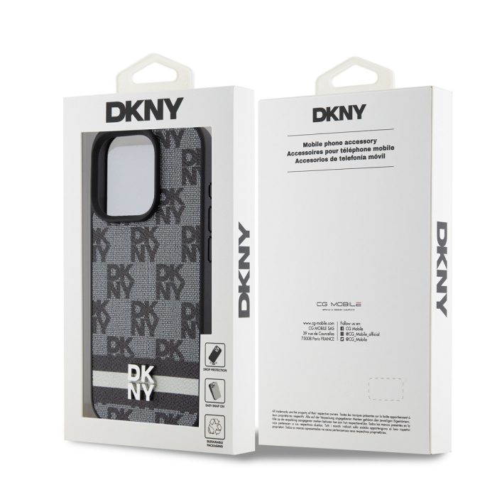 Husa iPhone 15 Pro Max, DKNY PU Leather Checkered Pattern and Stripe, Black [5]