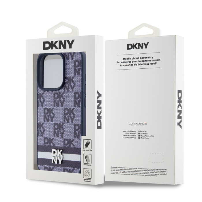 Husa iPhone 15 Pro Max, DKNY PU Leather Checkered Pattern and Stripe, Blue [5]