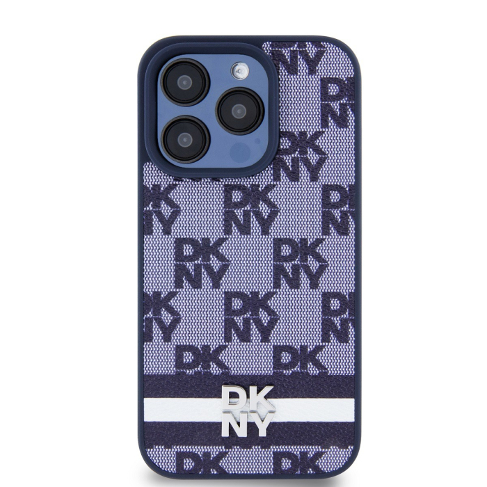 Husa iPhone 15 Pro Max, DKNY PU Leather Checkered Pattern and Stripe, Blue [2]