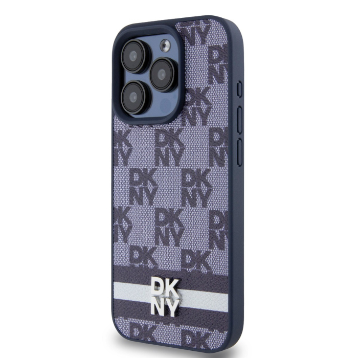 Husa iPhone 15 Pro Max, DKNY PU Leather Checkered Pattern and Stripe, Blue [3]