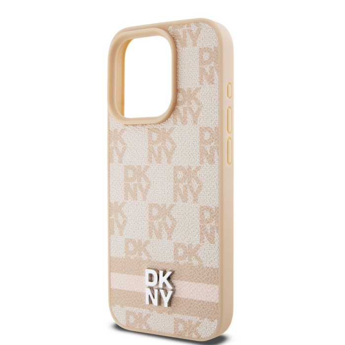 Husa iPhone 15 Pro Max, DKNY PU Leather Checkered Pattern and Stripe, Nude-Pink [4]
