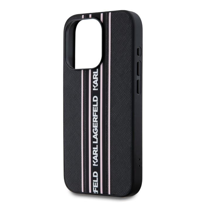 Husa iPhone 15 Pro Max, Karl Lagerfeld PU Saffiano Athleisure Stripe and Strap, Black-Pink [3]