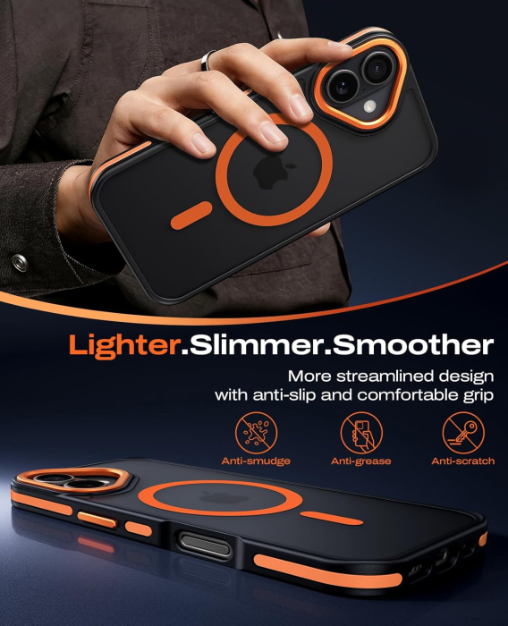 Husa iPhone 16, Anti-Slip Shockproof, Military-Grade Protection, MagSafe, Cosmic Orange - Black [2]