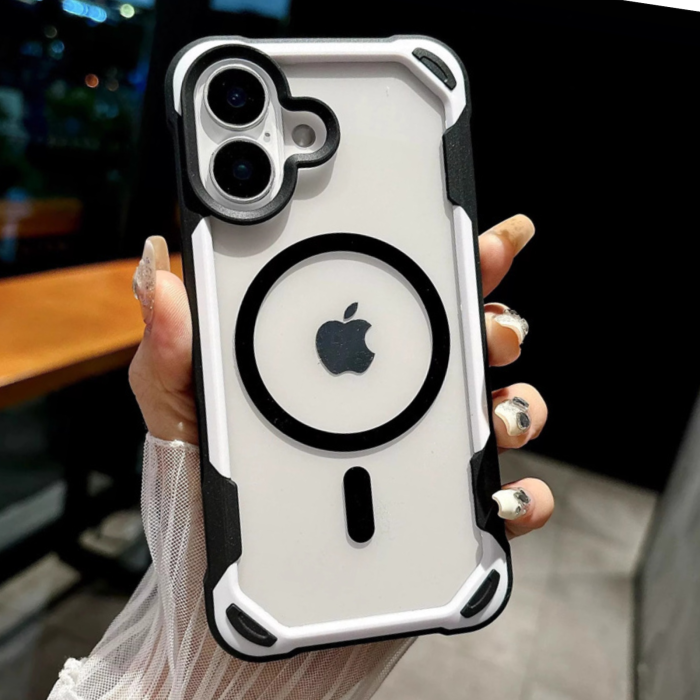 Husa iPhone 16, Bumper MagSafe Shockproof, Black-White [2]