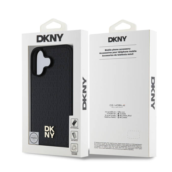 Husa iPhone 16, DKNY PU Leather Repeat Pattern Stack Logo MagSafe, Black [2]