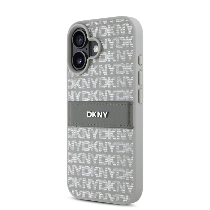 Husa iPhone 16, DKNY PU Leather Repeat Pattern Tonal Stripe, Beige [3]