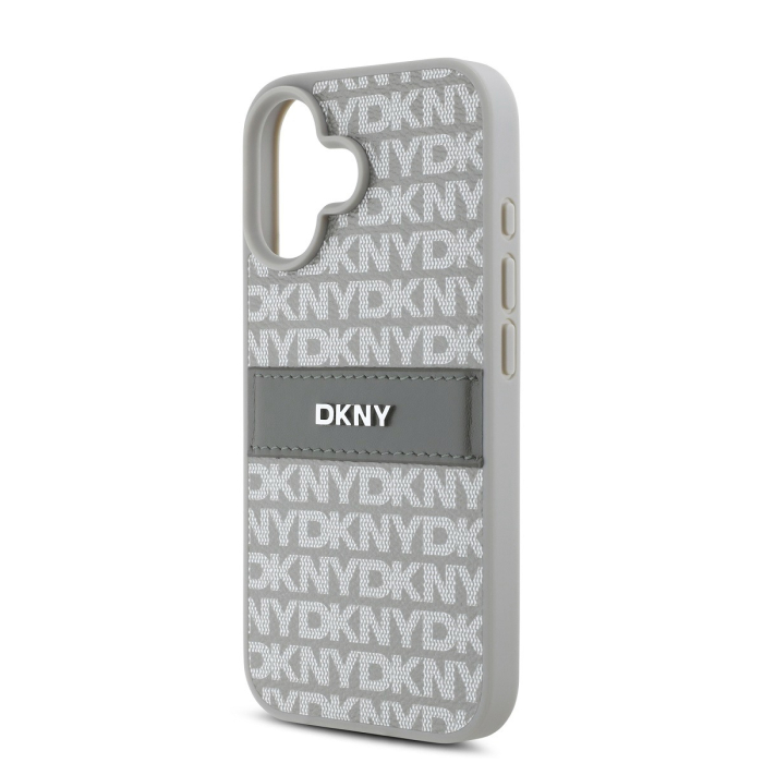 Husa iPhone 16, DKNY PU Leather Repeat Pattern Tonal Stripe, Beige [4]
