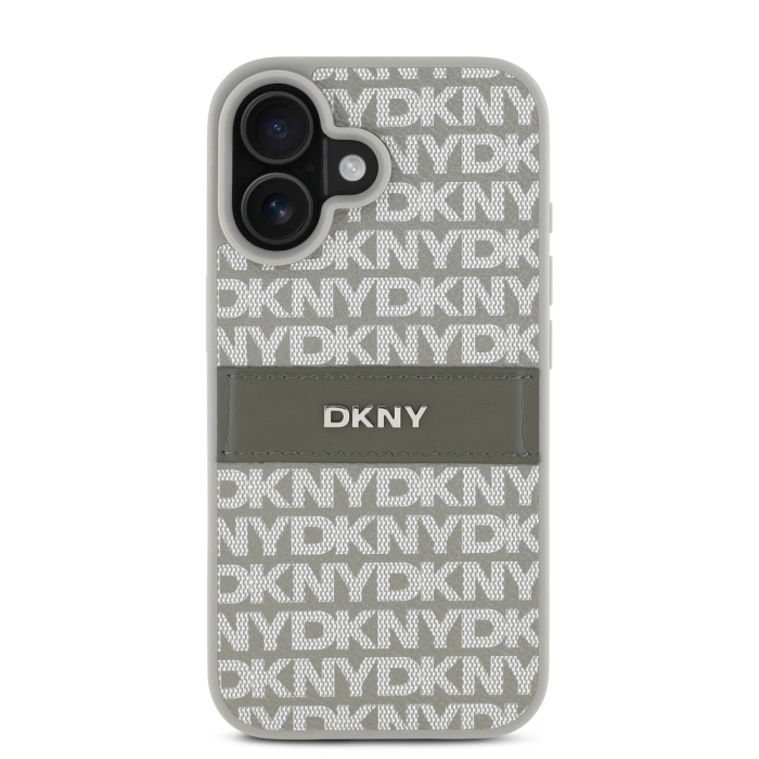 Husa iPhone 16, DKNY PU Leather Repeat Pattern Tonal Stripe, Beige [2]