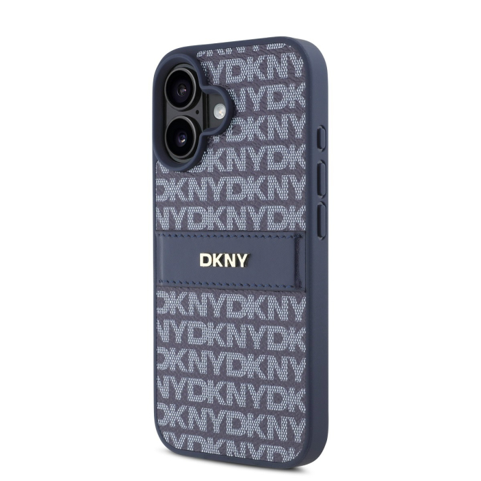 Husa iPhone 16, DKNY PU Leather Repeat Pattern Tonal Stripe, Blue [2]