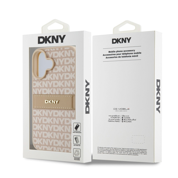 Husa iPhone 16, DKNY PU Leather Repeat Pattern Tonal Stripe, Pink Nude [5]