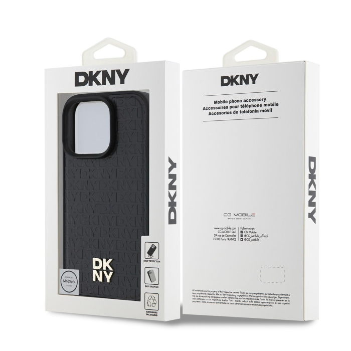 Husa iPhone 16 Pro, DKNY PU Leather Repeat Pattern Stack Logo MagSafe, Black [6]