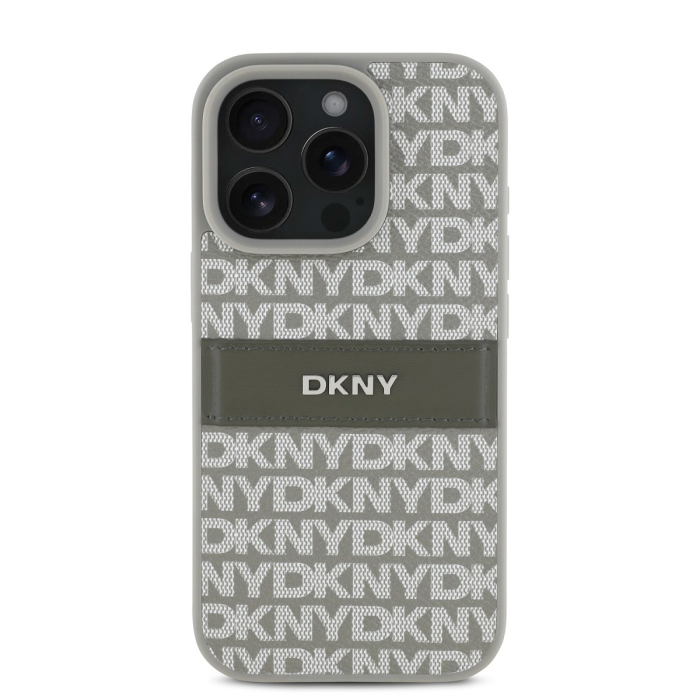 Husa iPhone 16 Pro. DKNY PU Leather Repeat Pattern Tonal Stripe, Beige [2]