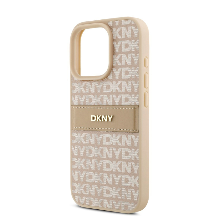 Husa iPhone 16 Pro, DKNY PU Leather Repeat Pattern Tonal Stripe, Pink Nude [4]