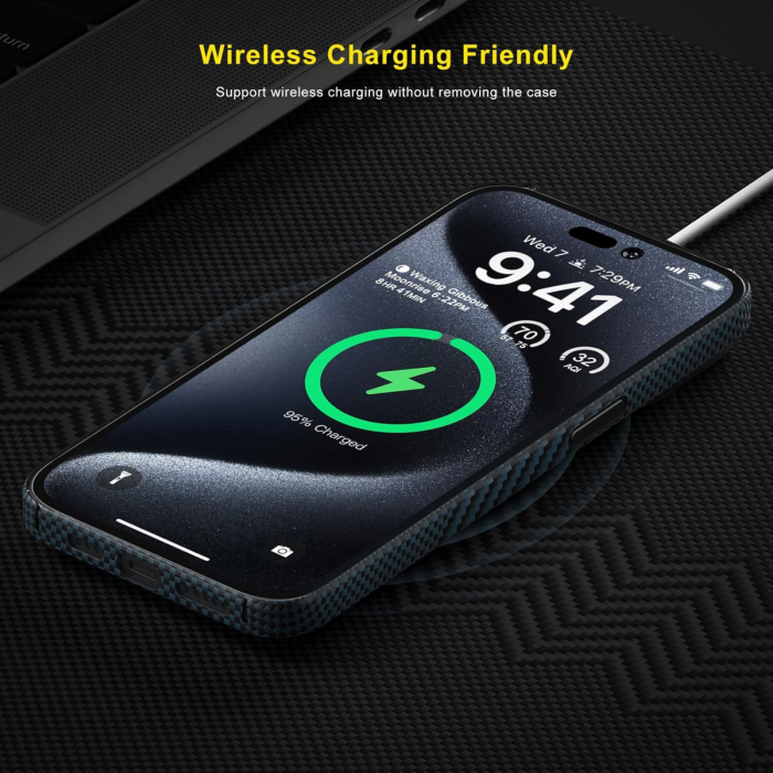 Husa iPhone 15 Pro, Kevlar Aramid Fiber with MagSafe, Blue Waves [8]