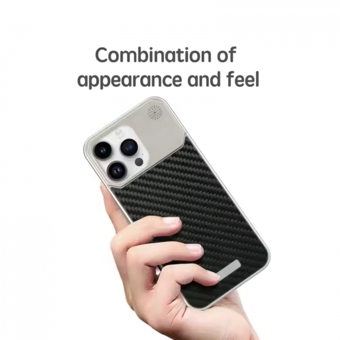 Husa iPhone 14 Pro, Dur Aluminiu si Carbon cu MagSafe, Silver Golden [6]