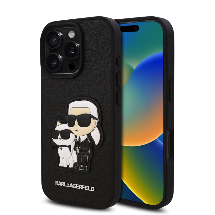 Husa iPhone 16 Pro Max, Karl Lagerfeld PU Saffiano Karl and Choupette, Black [2]