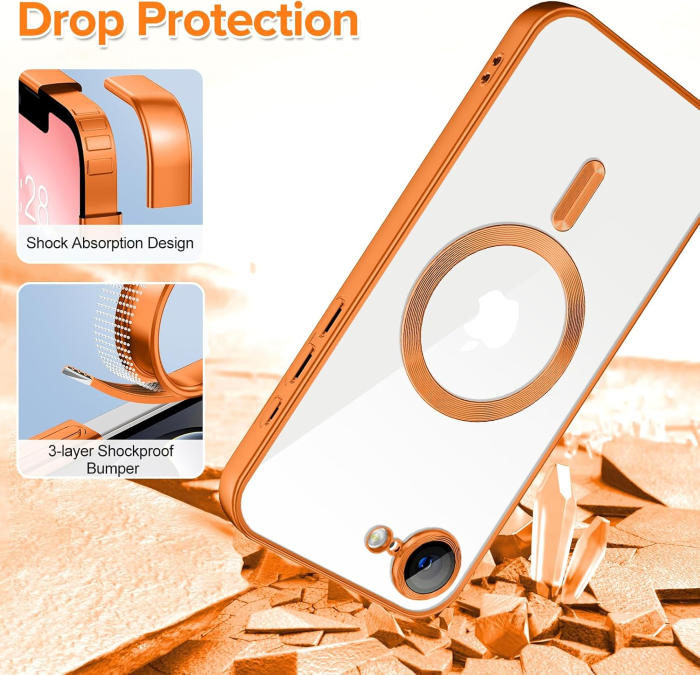 Husa iPhone 16e / 17e, Luxury MagSafe Anti-Shock cu Protectie Lentile Camera, Cosmic Orange [3]
