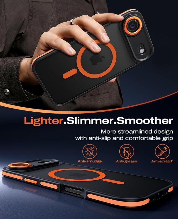 Husa iPhone 17 Air, Anti-Slip Shockproof, Military-Grade Protection, MagSafe, Cosmic Orange - Black [4]