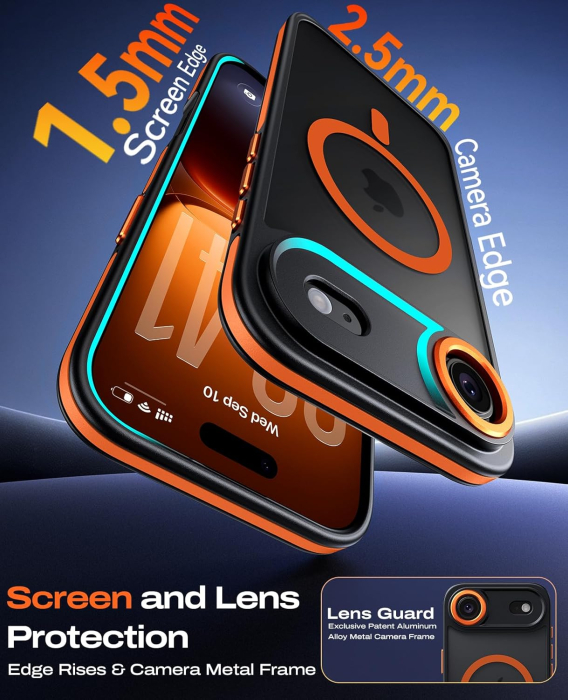 Husa iPhone 17 Air, Anti-Slip Shockproof, Military-Grade Protection, MagSafe, Cosmic Orange - Black [2]