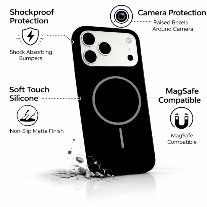 Husa iPhone 17 Pro Max din Silicon cu Microfibra la Interior si MagSafe, Black [4]