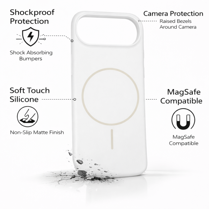Husa iPhone 17 Air din Silicon cu Microfibra la Interior si MagSafe, White [2]