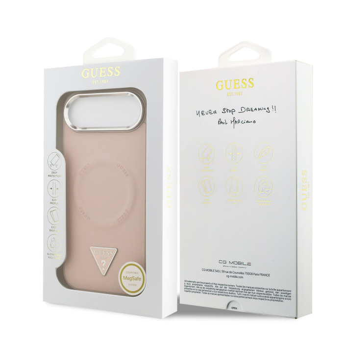 Husa iPhone 17 Air, Guess PU Leather Triangle Logo MagSafe, Pink [7]